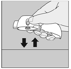 Hold your HANDIHALER device with the mouthpiece pointed up and tap your HANDIHALER device gently on a table - Illustration