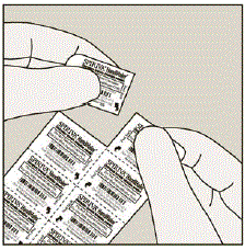 Each day, separate only 1 of the blisters from the blister card by tearing along the perforated line - Illustration